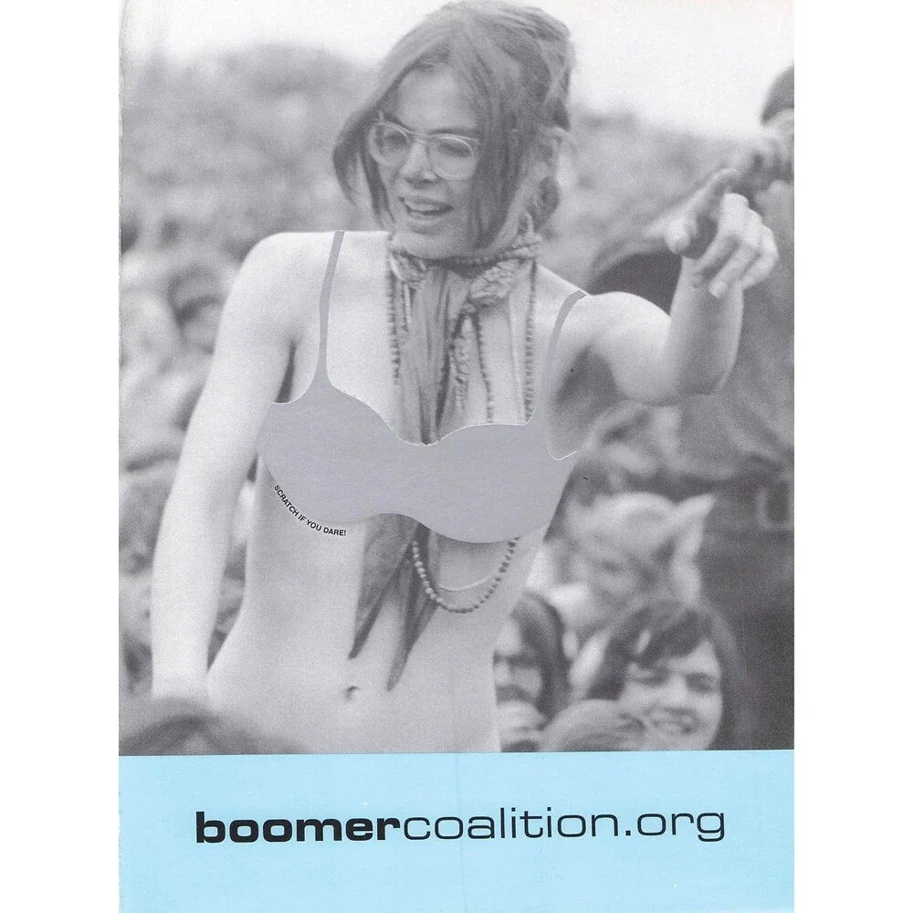 2004 Boomer Coalition scratch off bra woman Pfizer CVD Henry Winkler Print Ad